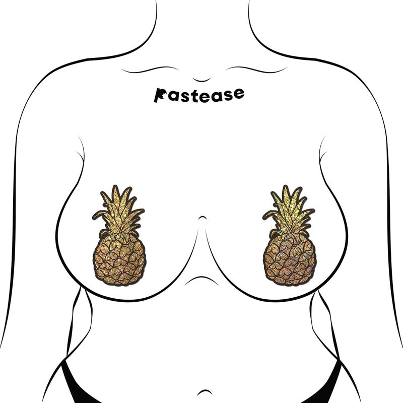 PASTEASE Store Summer Pasties - Pineapple Nipple Covers for Festivals, Raves, & Lingerie - Celebrate With This Party Outfit Accessory | Medical Grade, Waterproof, Latex Free & Made in USA Gold - Image 3